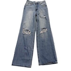 BP. Jeans Womens 27 Blue Light Wash High Rise Wide‎ Leg Distressed Denim 29x30